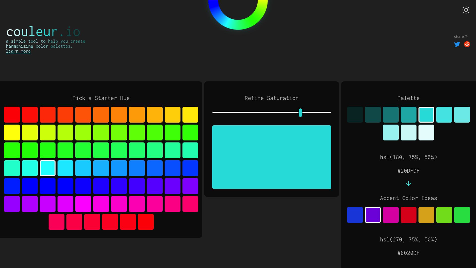 couleur.io → Harmonizing Color Palettes for Your Web Projects