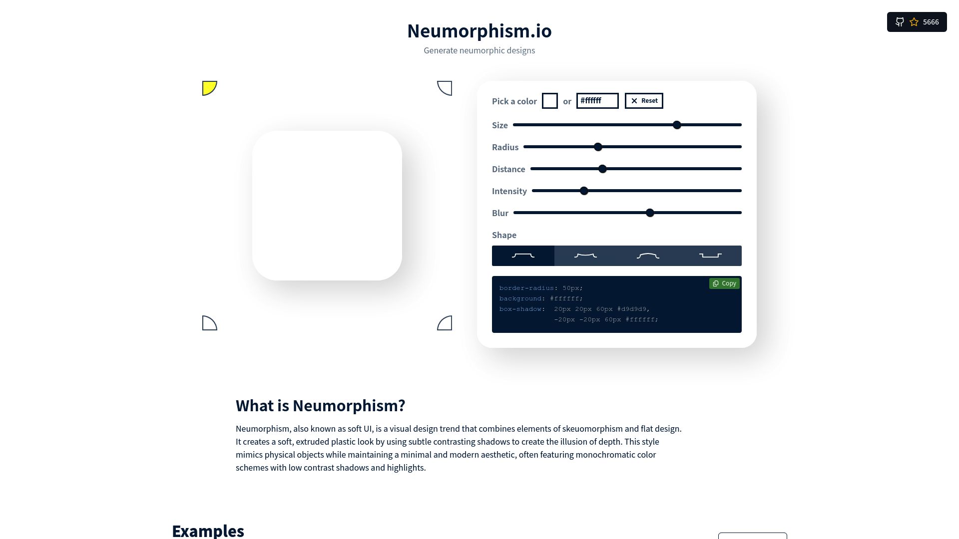 Neumorphism/Soft UI CSS shadow generator