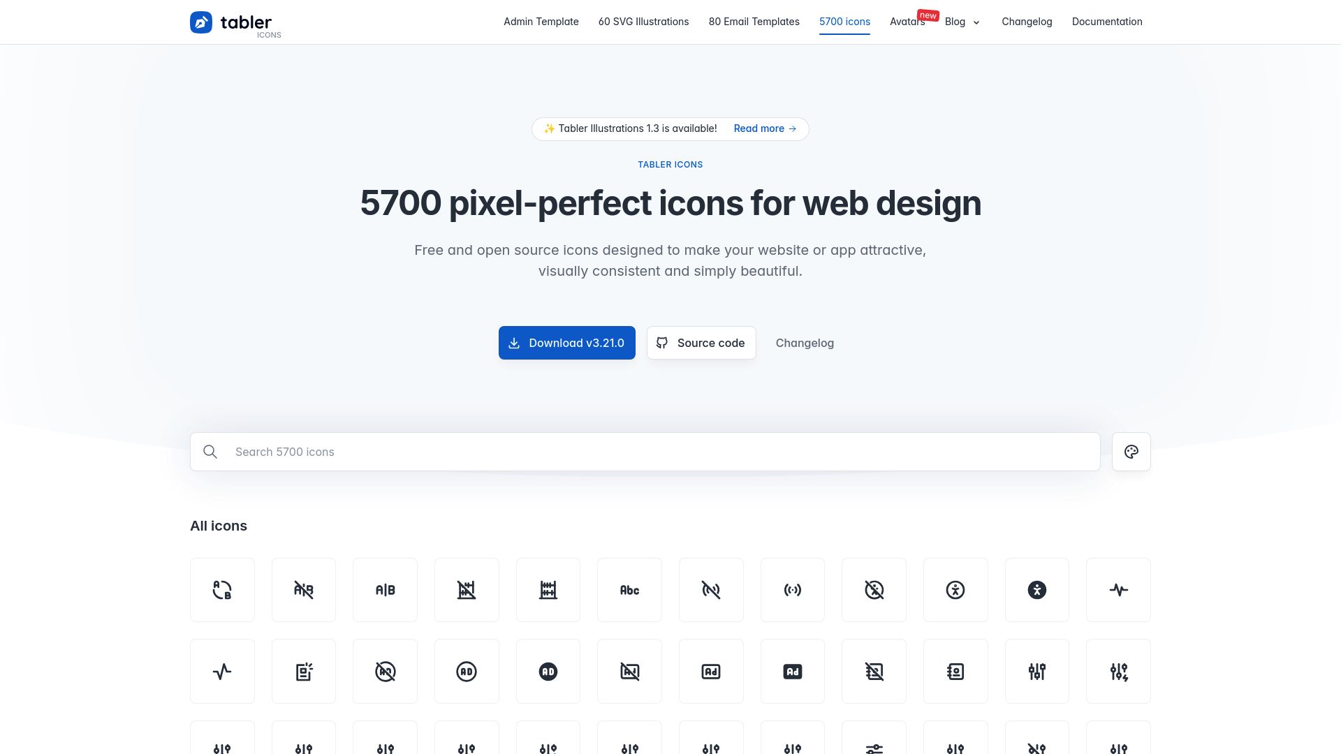 Tabler Icons: 5700+ free vector icons for web design